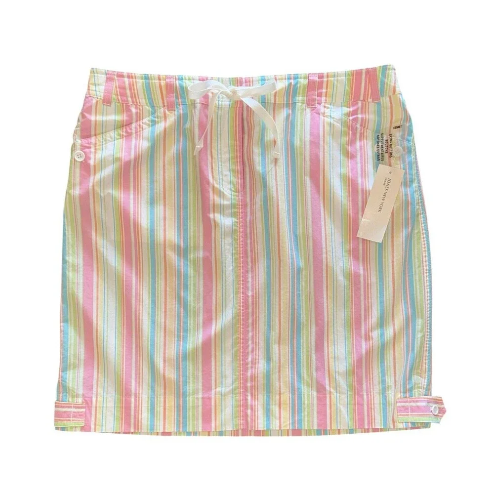 NWT Jones New York Sport Pastel Multicolor Striped 100% Cotton Skirt Women’s 14